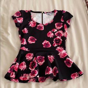 Charlotte Russe Black top with pink roses